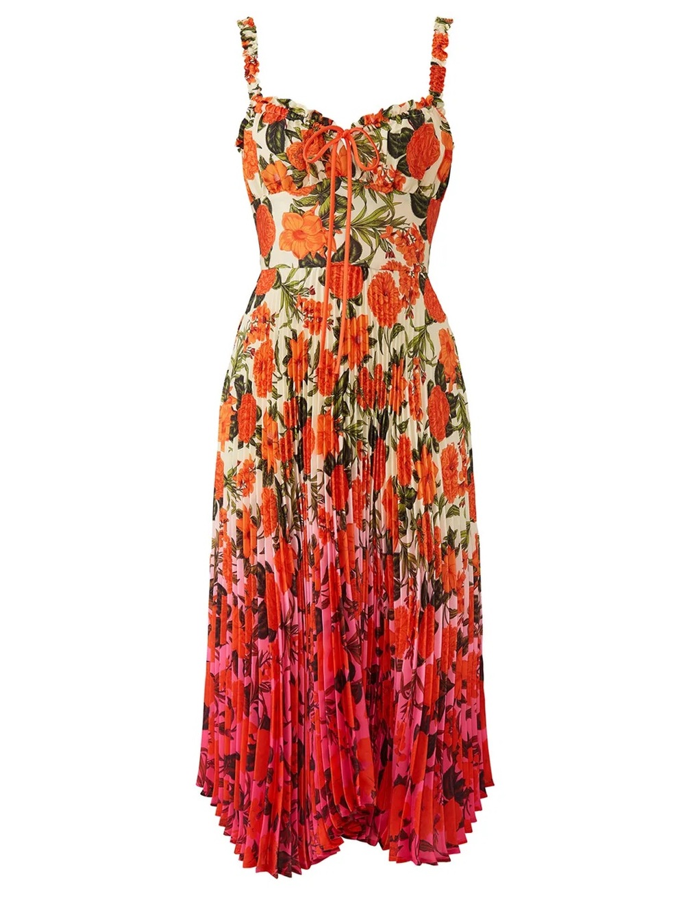 DELFI Amora Bustier Floral Orange-Pink Pleated Sundress XS